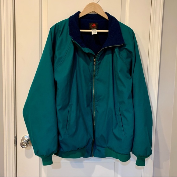 Classic Red Cap Bomber Jacket Workwear Fleece Lined Green Large Made in USA Warm - Picture 1 of 9